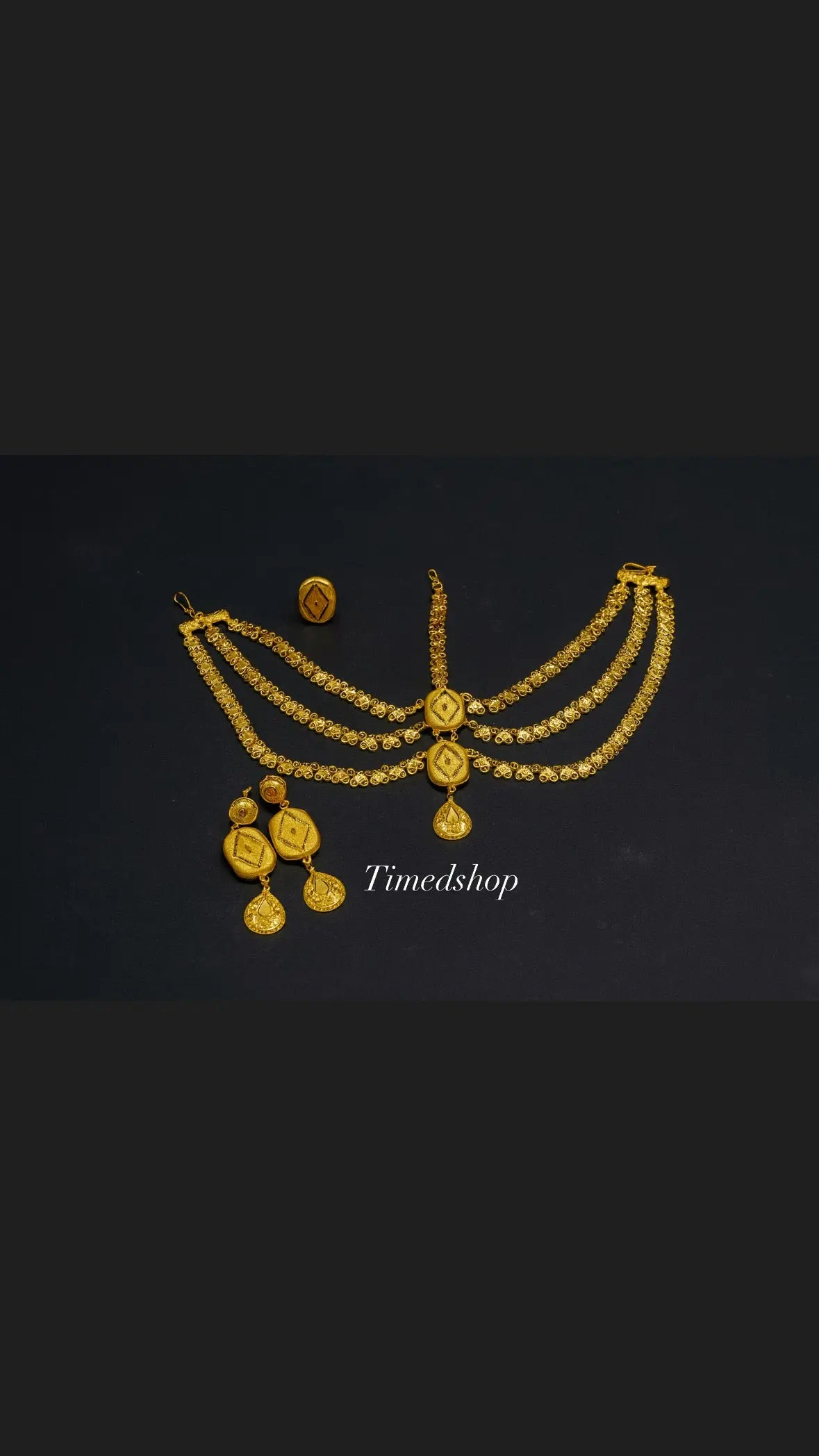 Set bijou de tête - boucle d'oreille - bague 2 g Or