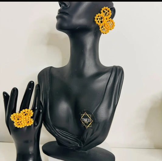 Boucles d’oreilles dorées en perles – Modèle « Soleil Royal »