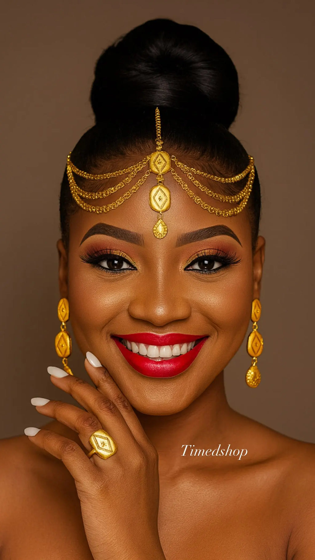 Set bijou de tête - boucle d'oreille - bague 2 g Or