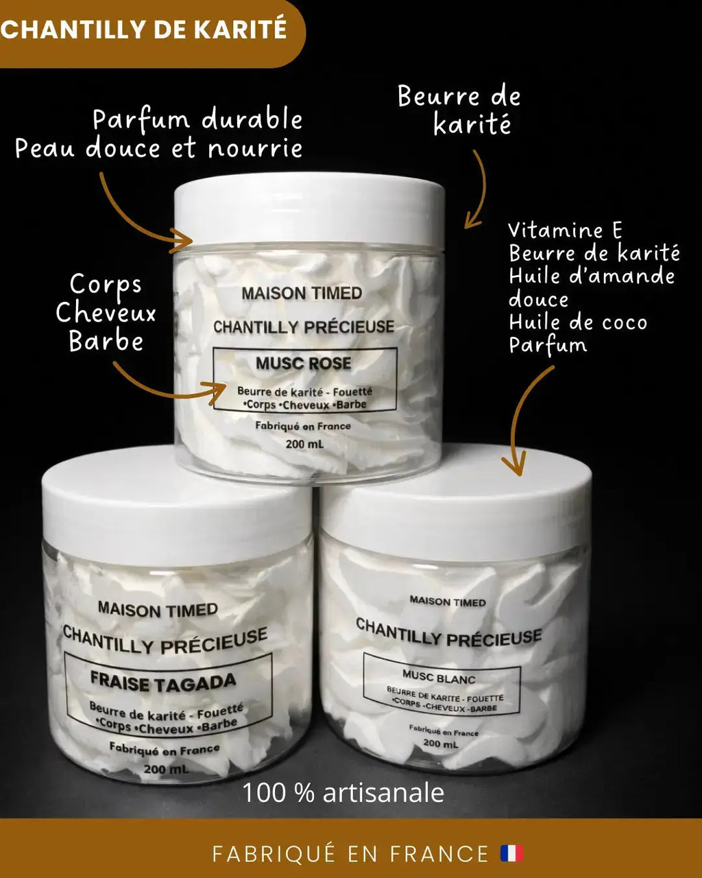 Coffret Trio Karité CHANTILLY PRÉCIEUSE 600 mL– MAISON TIMED 🇫🇷
