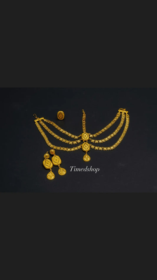 Set bijou de tête - boucle d'oreille - bague 2 g Or
