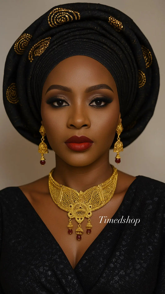 Parure Royale Dorée – Collier et Boucles d’Oreilles