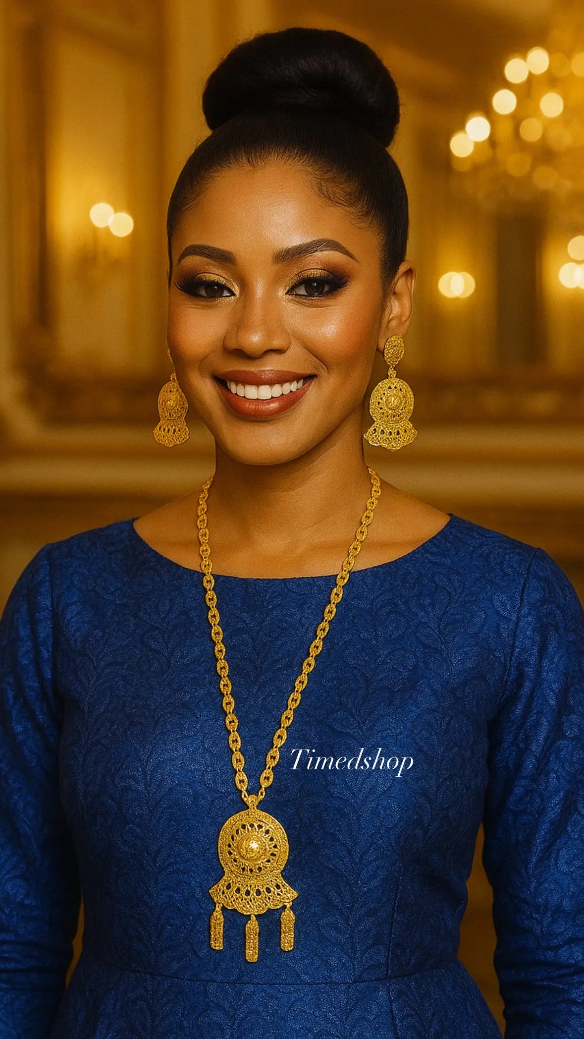 Parure Plaqué Or Tradition Royale Collier Long sautoir & Boucles d’Oreilles Filigrane Henda