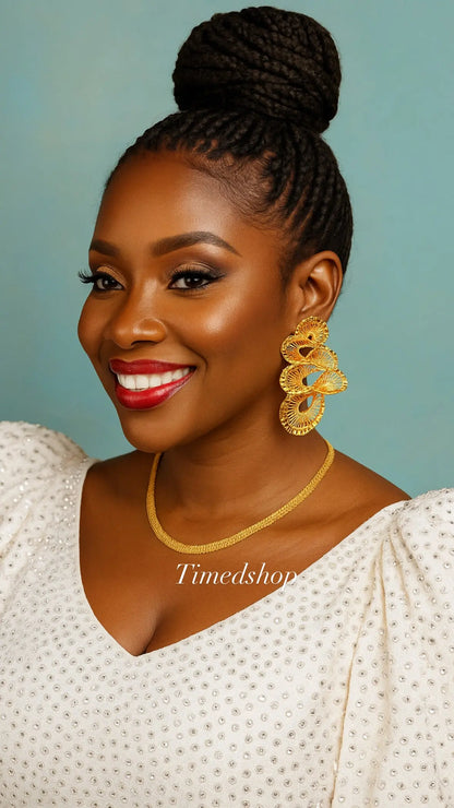 Parure Prestige Dorée – Collier + Boucles d’oreilles