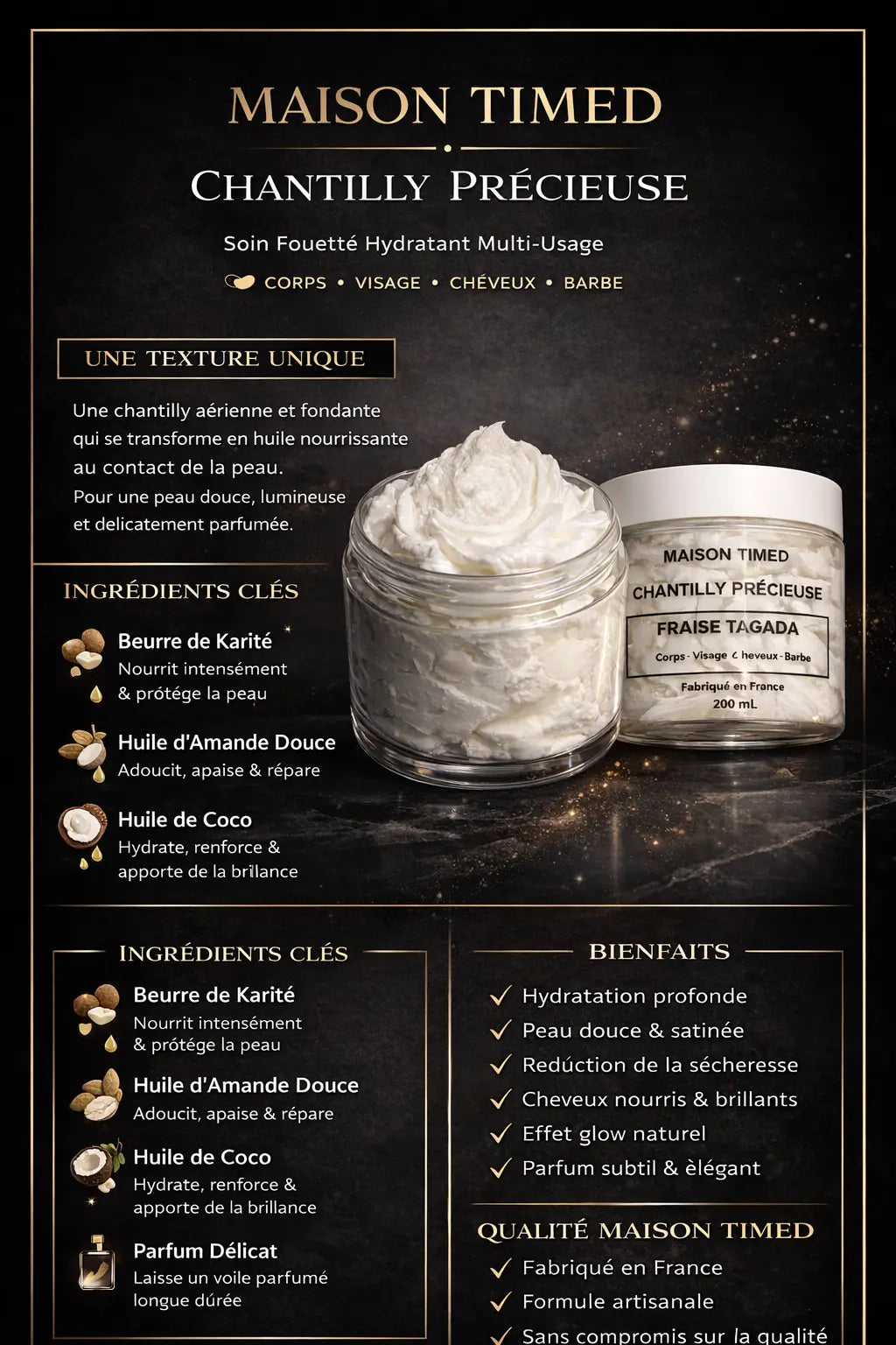 Coffret Trio Karité CHANTILLY PRÉCIEUSE 600 mL– MAISON TIMED 🇫🇷