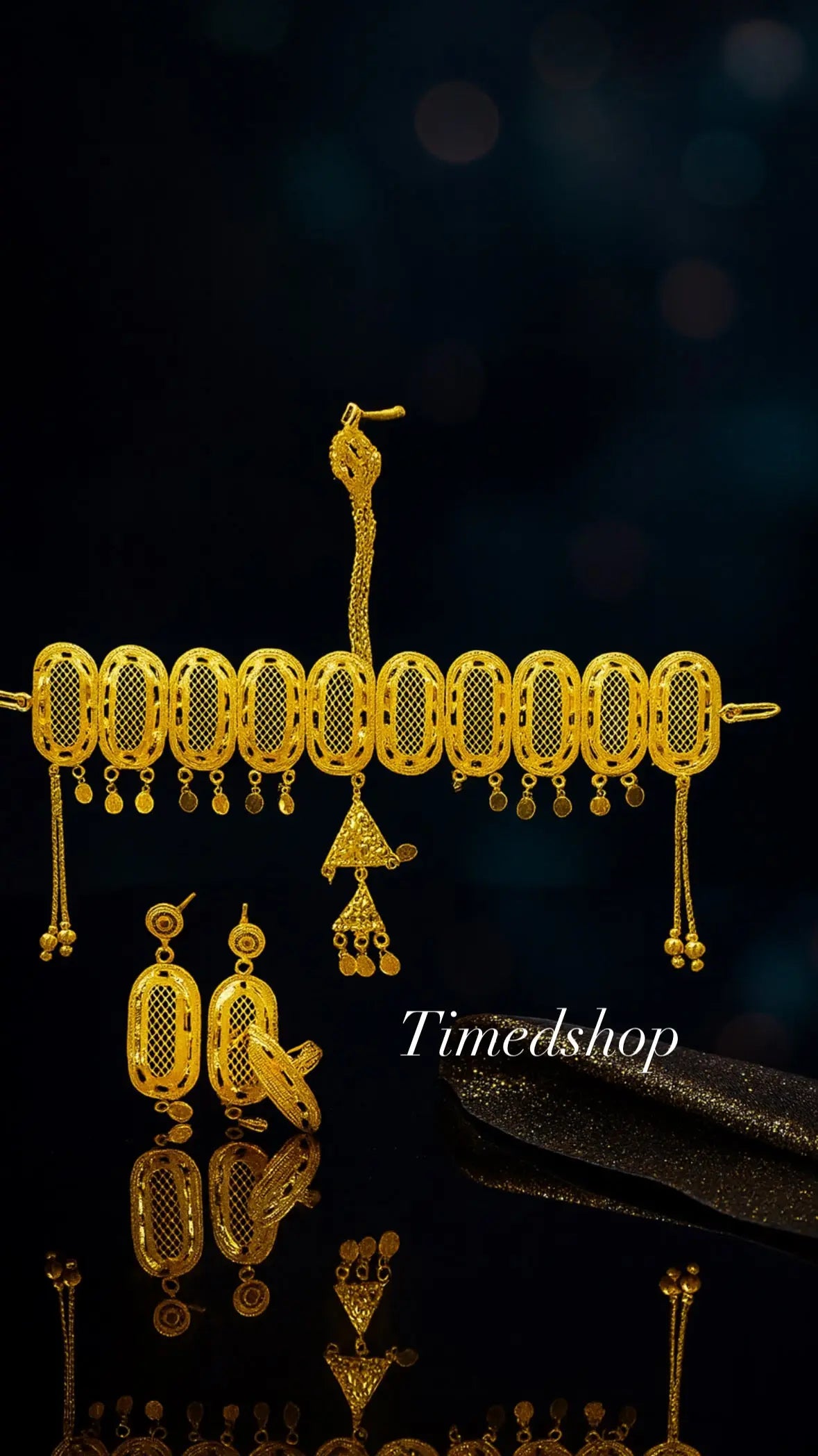 Set bijou de tête - boucle d'oreille et bague - Finition 22 carats