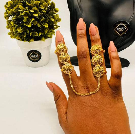 💍 Bague Chaîne Double Plaqué Or – Design Indien (2g)