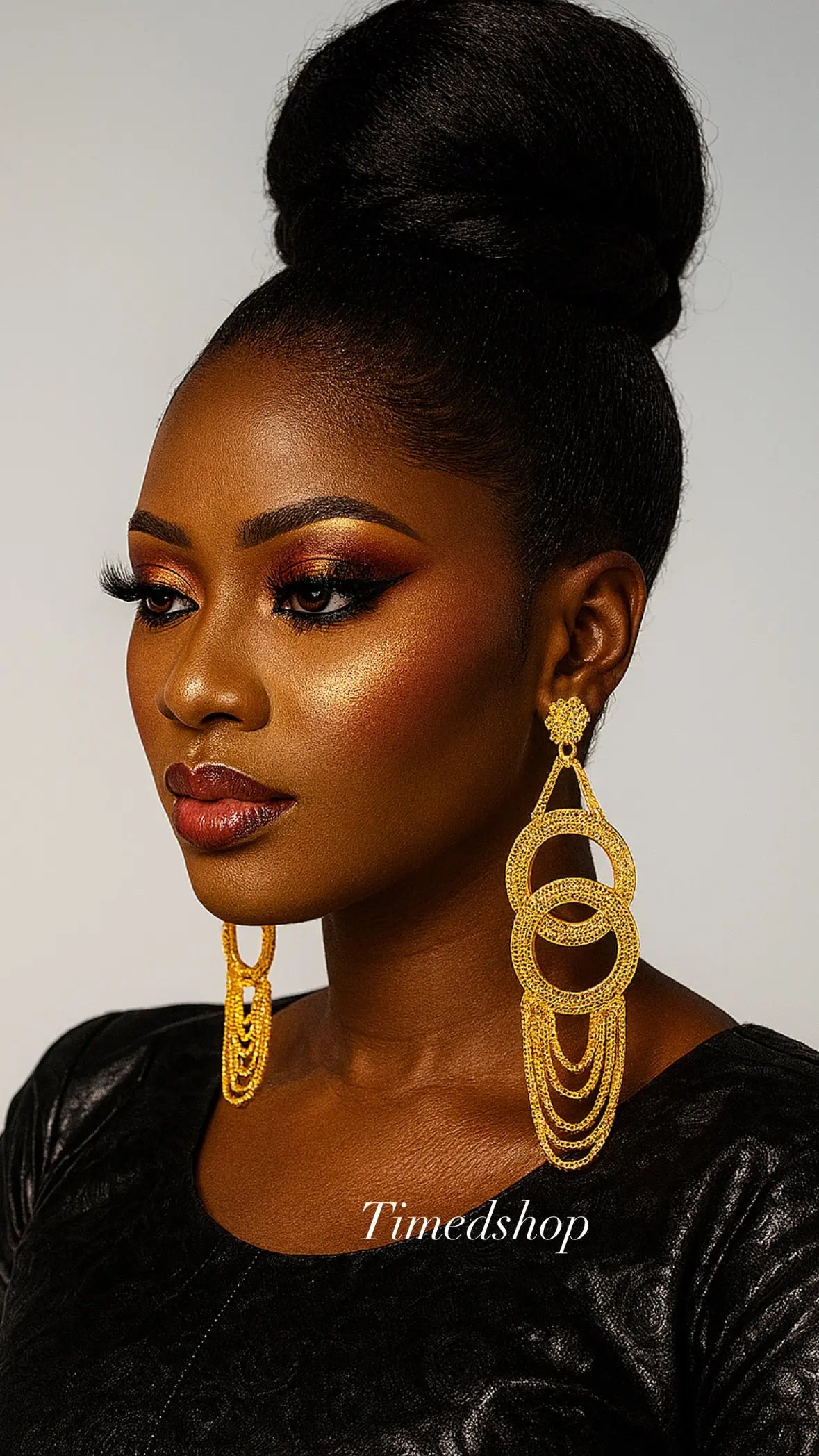 Grande Boucle d'oreille Matida dorée bracelet - Plaqué Or 21K-12cm