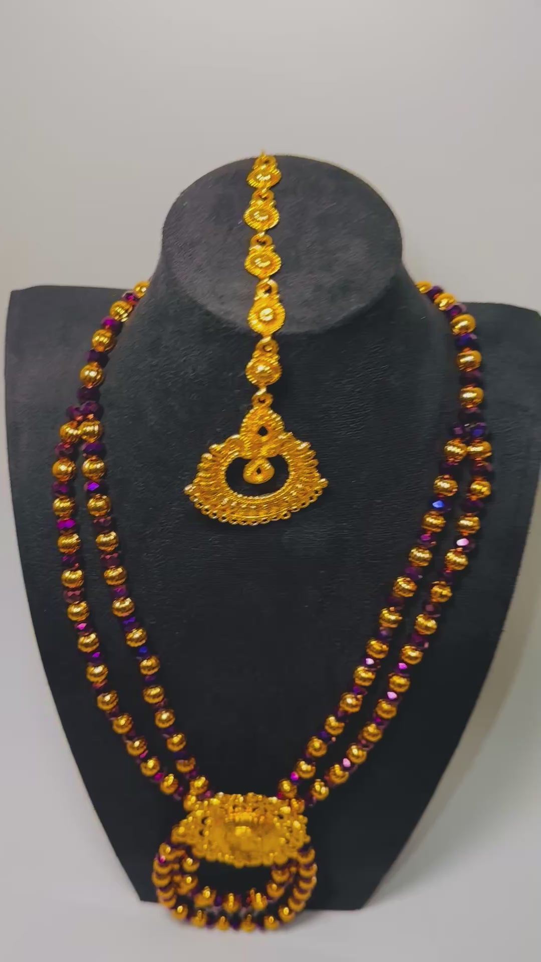 Parure Daffa- Perle dorée et violette (Réf : DAF-155)